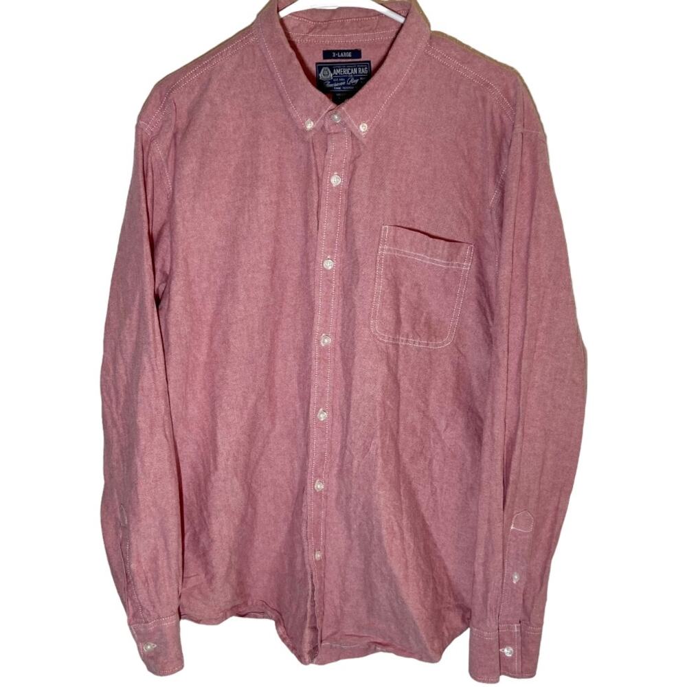 American Rag Button Down Shirt 100% Cotton Long Sleeve Chest Pocket Pink XL